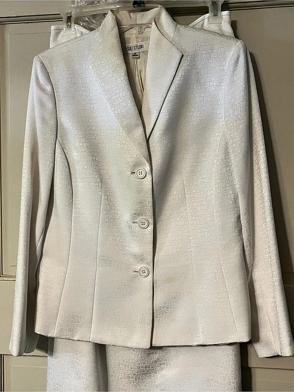 Suit Studio White Jacquard Blazer Size 14 Vintage Y2K Crocodile Embossed